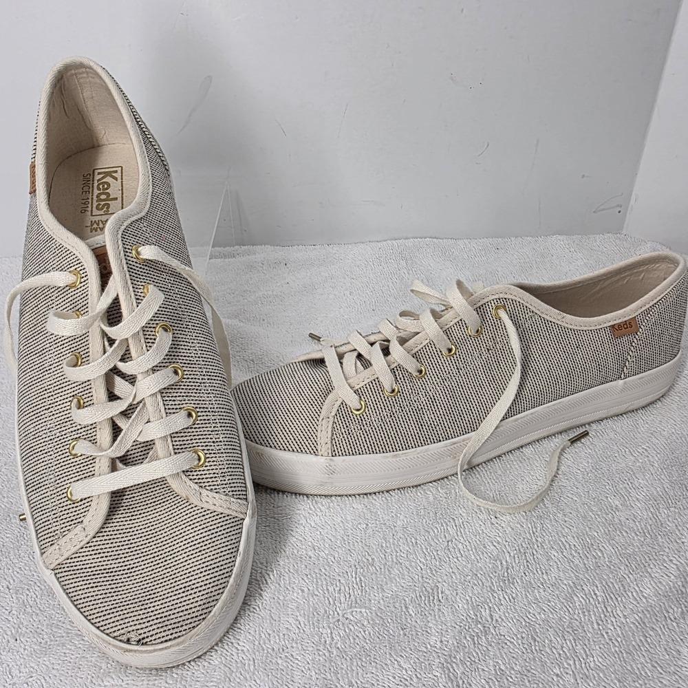 Keds Jump Kick Women's SIZE 9.5 Beige Fabric Casual Stripe Sneakers WF59175
